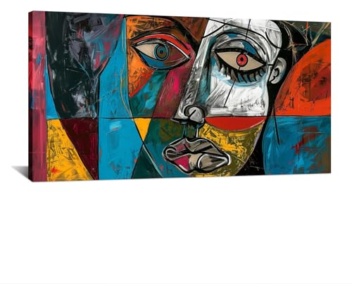 HNKDKJ Originaldesign bunte Gesichter Drucke Frauengemälde von Picasso Nachdruck-Stil gerahmte Leinwand Wandkunst Dekor 75x140 cm/30x55 Zoll–Innenrahmen