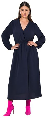 Ulla Popken Damen große Größen Übergrößen Plus Size Midikleid, Wickeloptik, A-Linie, V-Ausschnitt, Langarm 832645