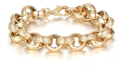 15mm Gold Ornate Belcher Bracelet, 8-Inch, 72g, Gold Plated - Bling King London