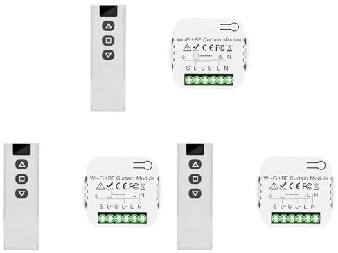 Spactz 3X Tuya Smart Life WiFi 433Mhz Interruptor de Cortina Ciega con Mando A Distancia para Control de Persiana EléCtrica, 1RC 1RE