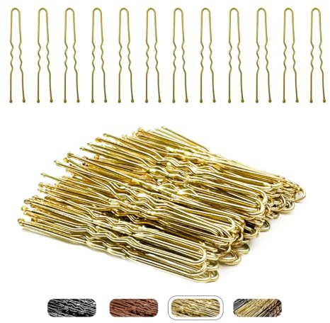 Biribila 60 Gold U-Shaped Hair Pins for Buns – 6 CM Long Bun Pins for Women Hair Styling - Perfect Hair Clips & Hair Grips for All Types