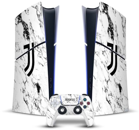 Head Case Designs Licenza Ufficiale Juventus Football Club White Marble Arte Vinile Sticker Gaming Pelle Adesivo Compatibile con Playstation 5 PS5 Slim Digital Edition Console & DualSense Controller