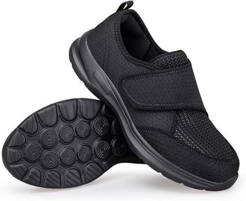 PTLYE Chaussures diabétiques pour Femmes Extra Larges avec Sangle réglable, Chaussures orthopédiques, Chaussures de randonnée à Enfiler pour Les Pieds gonflés des Personnes âgées-Black||46 EU
