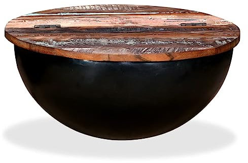 Tables-Accent Tische, Couchtisch, massives Altholz, schwarze Schalenform