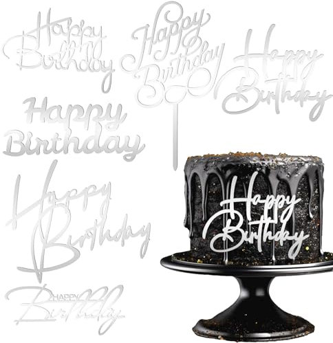 6 Piezas Happy Birthday Cake Topper Tarta Cumpleaños de Pastel Happy Birthday Decoracion de Pastel Espejo Acrílico Feliz Cumpleaños Decoracion Tarta Lateral Inserto para Fiesta Cake Topper Comunion