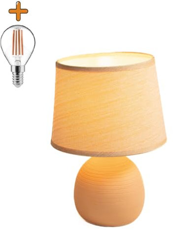 Luxus Tischlampe London - Beige - H25xØ18 - Armatur E14 - Keramik - Tischlampe Schlafzimmer - Tischlampe Wohnzimmer - Schreibtischlampe