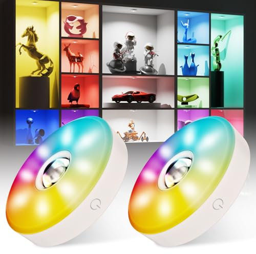MEKKLEON RGB Schrankleuchten mit Fernbedienung, 15 Farben LED Schrankbeleuchtung, Magnetisch Dimmbar Led Unterbauleuchte, Kabellos Vitrinenbeleuchtung mit Timing Funktion(Weiß,2 PACK)