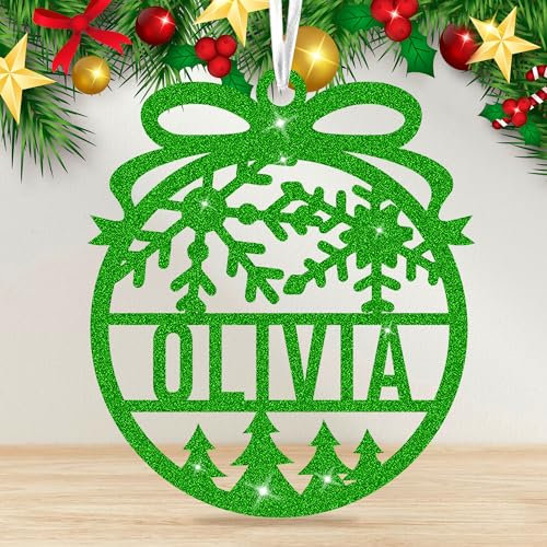 Personalised Glitter Christmas Bauble 2024 - Custom Name Tree Decoration, Xmas Hanging Ornament Gift for Family, Friends, Kids (Snowflake)