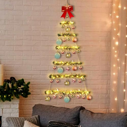 Holzleiter Tannenbaum Wand Deko Holz Weihnachtsbaum Weihnachtsdeko Wanddeko Hängedeko zum Dekorieren Strickleiter Zierschmuck zum Aufhängen, Weihnachtsbaum Hängedeko für Weihnachtsdeko Innen Außen (B)