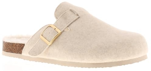 Cozipawz Snug Cozi Womens Mule Slippers - Ladies Soft Felt Upper, Plush Faux Fur Lining, Beige Slippers comfortable mule slide on slipper Dogs pets charity donation every pair sold Beige 5 UK
