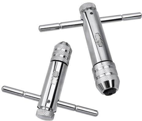 POHOVE 2 Stück T Griff Windeisen Ratsche, Windeisen für Gewindebohrer, Verstellbarer Hand Gewindeschneider Set, Gewindeschneider Halter für Metrische Gewindebohrer M3-M8/M5-M12(COLOR:Silber)