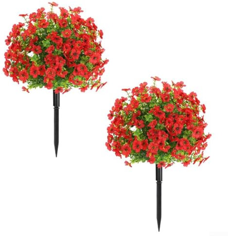 CWOQOCW Künstliche Buchsbaum-Formschnitt-Kugeln, 61 cm, realistische Kunstpflanzen für Innen- und Außenbereich, Dekoration, Garten, Veranda, Balkon, Rot, 2 Stück