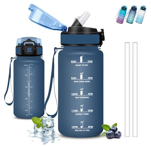 Botella agua Niños, Botella Agua 500ml, A Prueba de Fugas, Cantimplora Infantil, Con Eslogan Motivador, Reutilizable, Cantimplora con Pajita, para la Escuela, Cafetería, Oficina, Acampada, Deportes