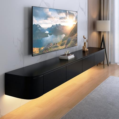 FGNIXLN TV Lowboard,120-240 cm Moderner TV Schrank Fernsehschrank für das Wohnzimmer Geeignet für das Wohnzimmer und Schlafzimmer (Schwarz/LED, 140CM)