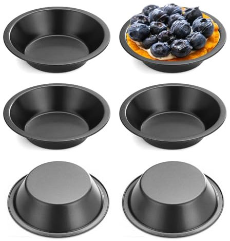 QOTSTEOS Paquete de 6 mini moldes para tartas, moldes redondos antiadherentes de 12 cm, molde para hornear quiche, lata de acero al carbono negro, platos individuales para hornear quiche, pan