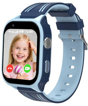 Aoekne 4G Reloj Inteligente Niño, Smartwatch Niños con GPS Ilamadas Videollamada Whatsapp SOS Modo Clase, Batería Grande de 850 mAh, Reloj Telefono para Infantil 5-12 (Azul)