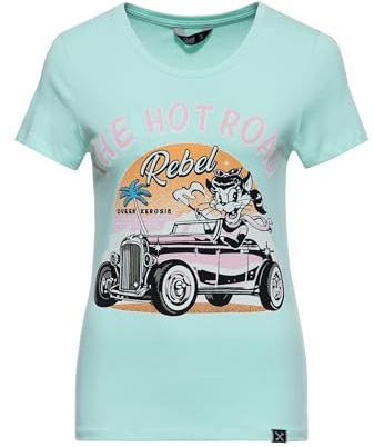 Queen Kerosin Damen T-Shirt · Printshirt · Vintage · Statement-Print · 50s · Retro · Rockabella · Rockabilly · Slim Fit · Elastisch · Rundhals · Kurzarm · The Hot Road Rebel