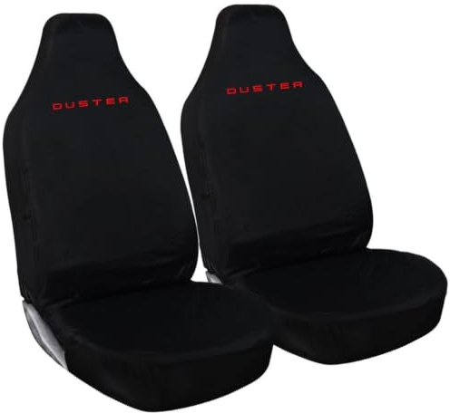 Tee AutoCare For Dacia Duster - Heavy Duty and Water Proof Durable Nylon Driver Passenger with Duster Logo Front SUV Seat Cover Protectors - 2 x Fronts (Red Logo)