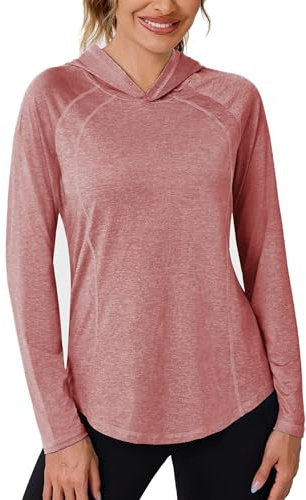 Terecey Funktionsshirt Damen Langarm UFP 50+ Sportshirt Mit Kapuze S-3XL | UV, Locker Atmungsaktiv,Schnelltrocknend,92% Polyester, 8% Elasthan, Dehnbar Bequem,Leicht, Training Laufen Yoga Outdoor