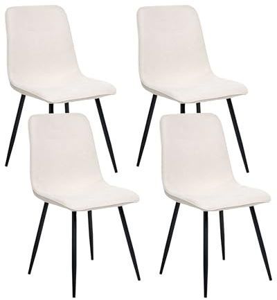 Beliani Set of 4 Dining Chairs Polyester Upholstery Iron Black Legs Armless Dining Room Light Beige Tuscola