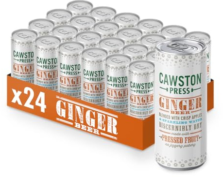 Cawston Press Sparkling Ginger Beer Blended with Sparkling Water and Pressed Apple (250ml x 24 cans) | Gluten Free - Vegan - No Added Sugar