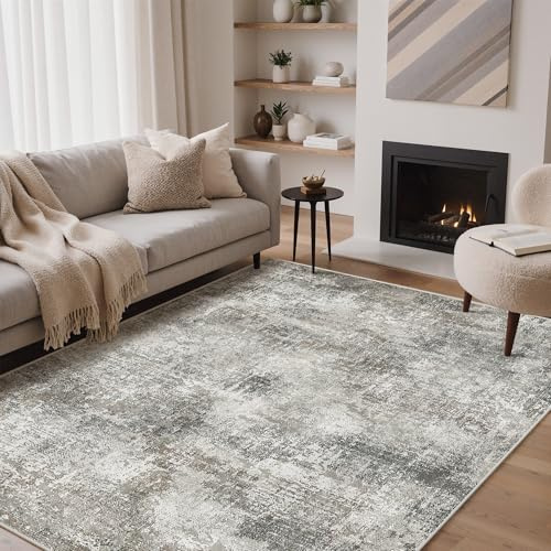 GENIMO Waschbar Teppich Wohnzimmer 160x230 cm Kurzflor Beige | Waschbarer Modern Abstrakter Teppich,Rutschfest, Kurzflorig, Weich, für Wohnzimmer, Schlafzimmer, Esszimmer,Büro
