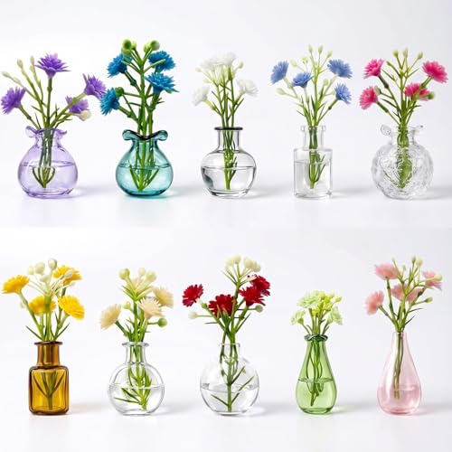 wintfarm 10 Pcs Cute Mini Vase Fridge Magnets - Glass Vase Magnets for Fridge With Mini Magnets - Tiny Vase Fridge Magnets for Kitchen Locker Office Decoration, Small Magnet Bud