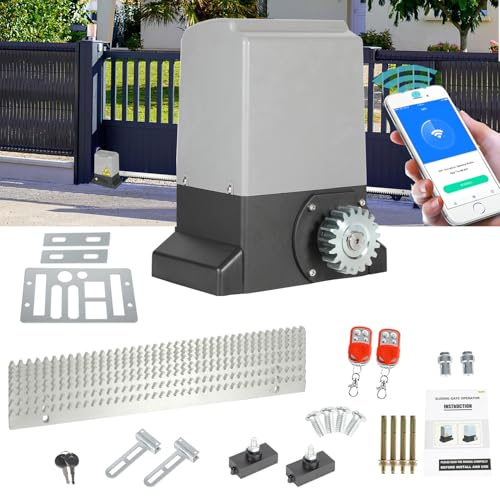 Monucep Actionneur de porte coulissante 550 W 1200 kg - Kit motorisation pour porte de garage - Avec télécommandes et fonction Wi-Fi - Entraînement automatique de portail à battants - Étanche