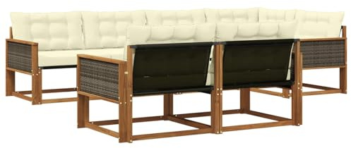 vidaXL Outdoor-Sofagarnitur mit Kissen 7 pcs Natur und Creme, Garten-Sofa, modernes Outdoor-Möbel, strapazierfähige Lounge, Sitzgruppe für Terrasse und Komfort