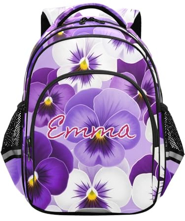 RPLIFE Zaino viola viola viola per la scuola ragazzi ragazze nome personalizzato scuola elementare zaino età 6-12, Viola Viola Del Pensiero, 15 Inch, Zaini Tradizionali