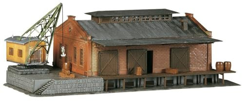 FALLER Güterhalle mit Ladekran Modellbausatz mit 118 Einzelteilen 182 x 98 x 65mm I Modelleisenbahn Zubehör N Gebäude I Modelleisenbahn N Lagerhalle