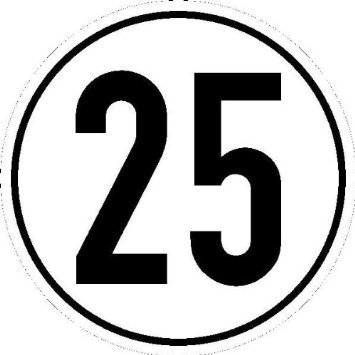 Indigos UG Aufkleber Geschwindigkeitsschild Kfz z. Angabe km - 20cm - Geschwindigkeit 25 - selbstklebender Sicherheits Aufkleber für Tür oder Wand - Warnschild für Gebäude, Hotel, Büro, Firma