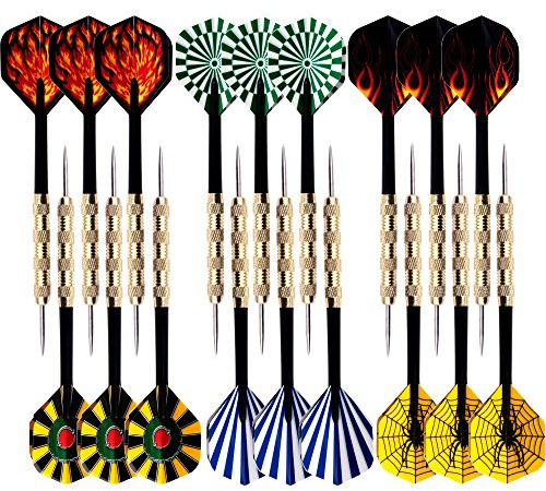 MaxMau 18 Packungen Dartpfeile mit Stahlspitze, schmaler Schaft mit PVC-Dart-Flights und Nylon-Schäften