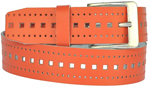 DayneQ 4cm Breit Echt Leder Löcher Guertel Altsilber Nickel Free Schnalle (229) Orange 80cm Bundweit