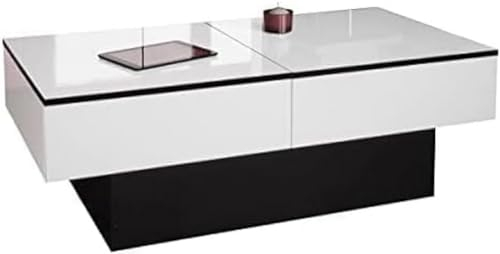 BERLIOZ CREATIONS Amelie Couchtisch mit Barfunktion, Hochglanz weiß/schwarz, 94 x 60 x 9 cm , 100% Made in France