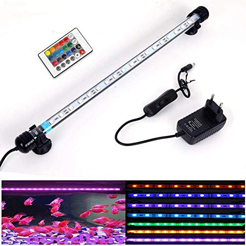 VARMHUS 18-92cm LED Aquarium-Licht Unterwasser BeleuchtungAufsatzleuchte IP68 Abdeckung Wasserdicht LED Lampe Stecker EU für Fisch Tank mit Fernbedienung RGB Farbwechsel (1.8 * 37cm, RGB)
