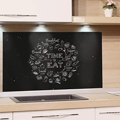 GRAZDesign Spritzschutz Küche schwarz - Spruch Time to Eat - Glasrückwand Rückwand Küchenrückwand aus ESG Glas 80x50cm