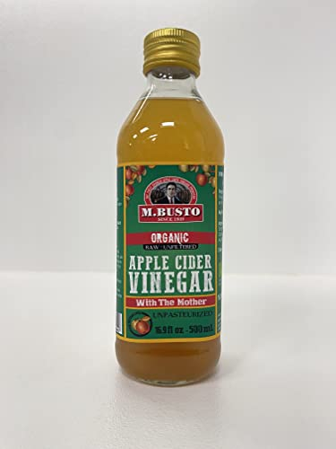 M. Busto (depuis 1939) - Vinaigre de cidre de pomme biologique brut, non pasteurisé, non filtré, avec la mère, sans gluten, Kosher lot de 6 x 500ML