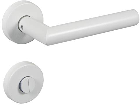 Gedotec Picaporte de acero inoxidable blanco mate, manilla de puerta de habitación en roseta redonda – Chapo | WC – Manilla de puerta vintage para puertas interiores
