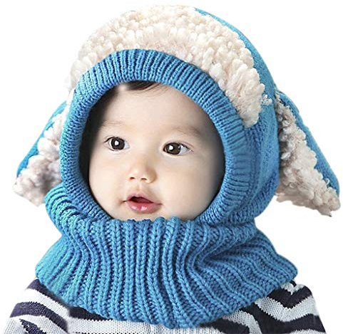 Winter Baby Mütze Schal Set, Unisex Strickmütze Schalmütze Wintermütze Cartoons Tier Welpe Hüte Warme Verdicken Earflap Kappe Haube Kapuze Schal für Jungen Mädchen 6-48 Monate