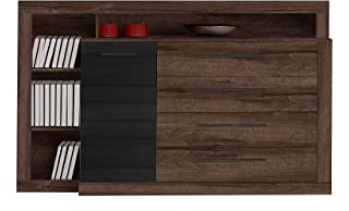 FORTE Bellevue Kommode mit 1 Tür und 1 Schublade, Holzwerkstoff, Schlammeiche kombiniert mit Schwarz Eiche, 43,4 x 160,5 x 107,3 cm