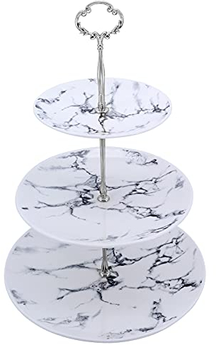JJoexyfit 3 Tier Cake Stand, Ceramic Cupcake Dessert Stand, Pastry Serving Tray Platter for Afternoon Tea Party, Wedding and Birthday (Silver)