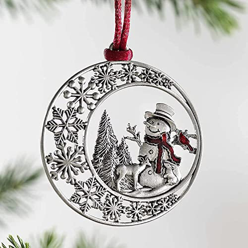Weihnachtsschmuck Baum, Weihnachtsbaumschmuck aus massivem Zinn, doppelseitig Bedruckte Weihnachtsornamente aus Metall, DIY-Basteldekoration zum Aufhängen zu Hause (Schneemann)