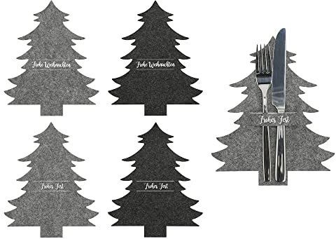 Annastore 6 x Besteckhalter aus Filz in Tannenbaum-Optik - Bestecktaschen Weihnachten (grau/anthrazit)