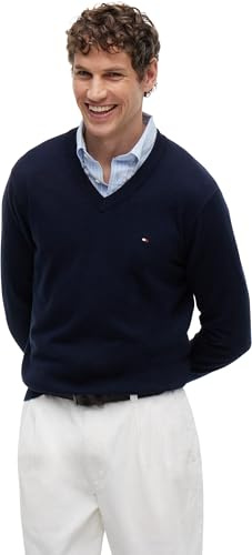 Tommy Hilfiger Pullover Uomo Pima Org Ctn Cashmere V Neck Sweater con Scollatura a V, Blu (Desert Sky), M
