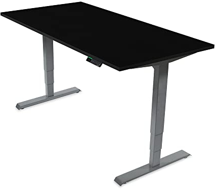Ergotopia Desktopia Pro X Elektrisch höhenverstellbarer Schreibtisch, Ergonomischer Stehtisch für Büro oder Home Office (Schwarz, Gestell Grau, 160 x 80 cm)