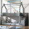 ZYLOYAL10 Hausbett mit 3 Treppe, mit 2 Schubladen, mit Zaun, Etagenbett, Kinderbett Keine Matratze(Gray)