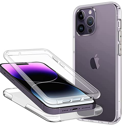 ZYIMOU Hülle für iPhone 14 Pro Handyhülle 360 Grad, Transparent Full Schutz Kratzfest Dünn Durchsichtige Case Silikon Schutzhülle, Hart PC Zurück + Weich TPU Vorderseite