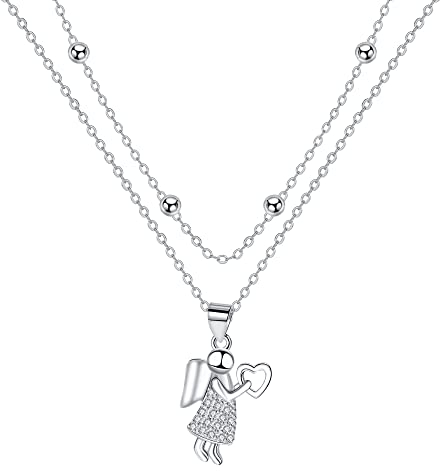 J.MUEN Schutzengel Kette Damen 925 Sterling Silber Schutzengel Halskette mit Geschichtete Kette, Damen alles Gute zum Geburtstag Geschenkideen,Schmuck Für Frauen Und Mädchen