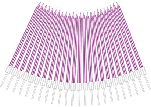 URAQT Metallico Candeline, 24 Pz Torta Compleanno Lunghe Sottile Candele con Supporti, Candele Compleanno Candeline Torta Decorazioni per Feste, Accessori per Feste(Rosa Rosa)